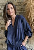 Basso Button Drape Batwing Shirt Navy